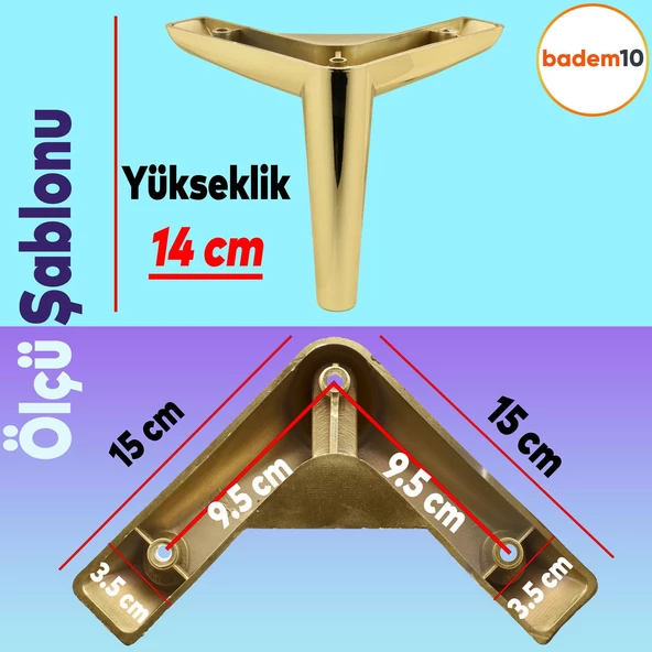 Piko Lüks Mobilya Kanepe Sehpa Tv Ünitesi Koltuk Ayağı 14 Cm Gold Altın Baza Ayakları - 3