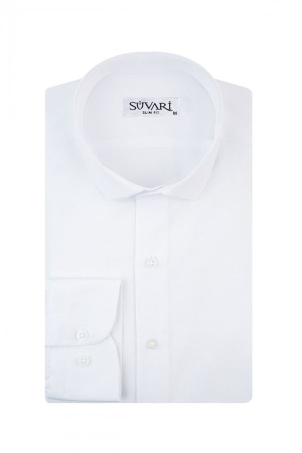 Slim Fit Filafil Beyaz Erkek Gömlek