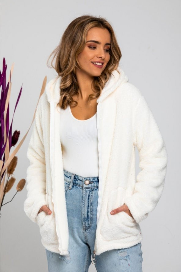 Peluş Kapşonlu Mont - 2