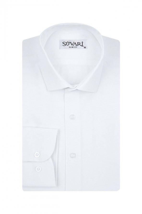 Slim Fit Filafil Beyaz Erkek Gömlek
