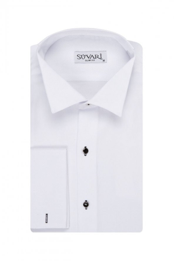 Erkek Beyaz Ata Yaka Slim Fit Gömlek ürün görseli