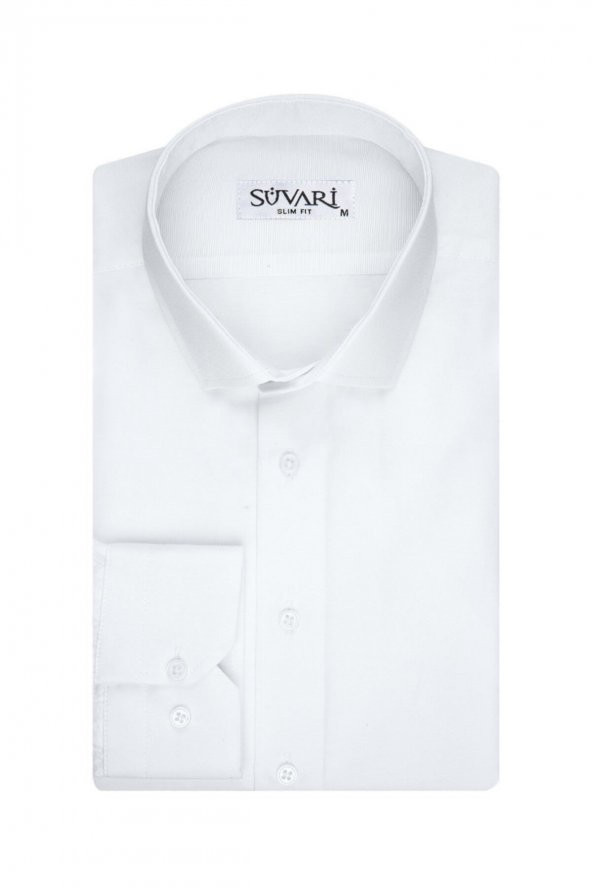 Slim Fit Filafil Beyaz Erkek Gömlek