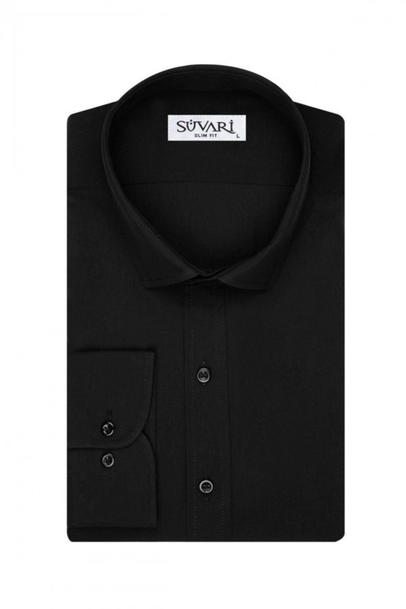 Slim Fit Siyah Erkek Gömlek - 1