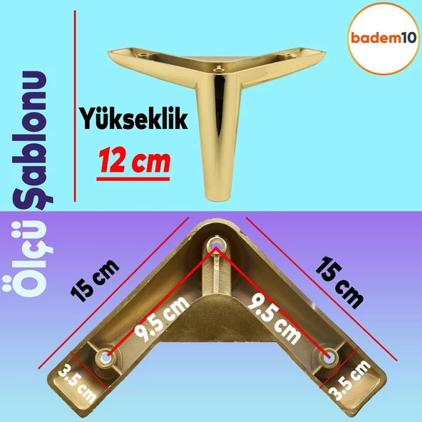Piko Lüks Mobilya Kanepe Sehpa Tv Ünitesi Koltuk Ayağı 12 Cm Gold Altın Baza Ayakları - 3