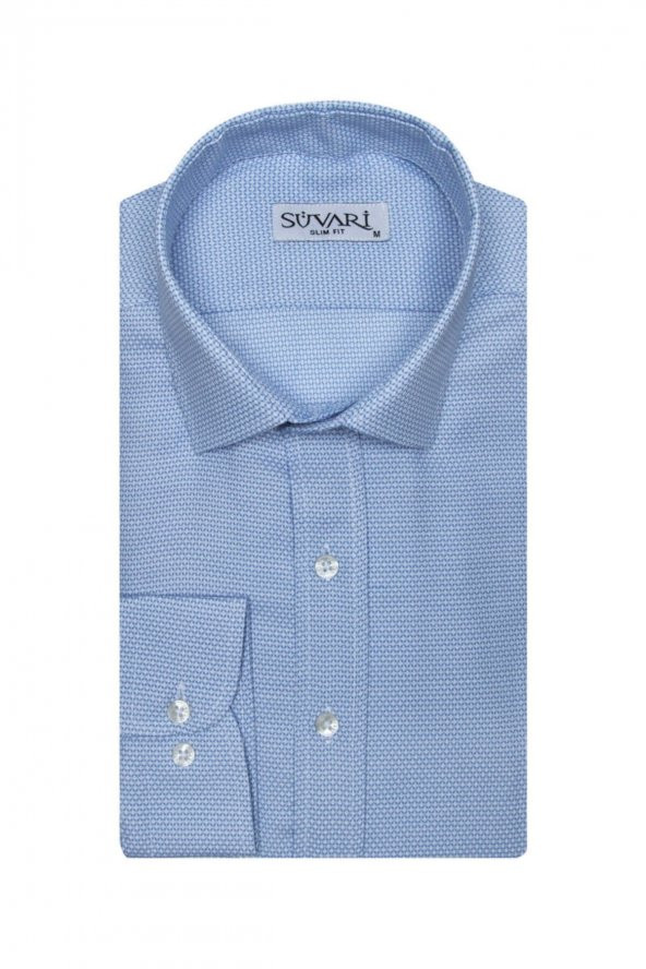 Slim Fit Armür Desenli Erkek Gömlek