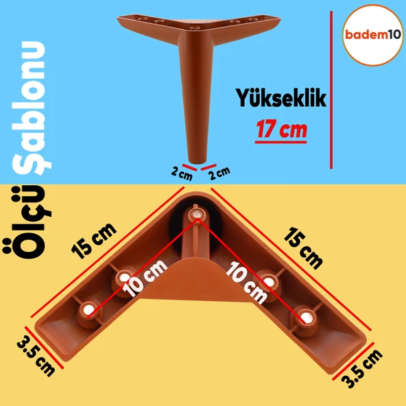 Piko Lüks Mobilya Kanepe Tv Ünitesi Konsol Koltuk Ayağı 17 Cm Kahverengi Baza Ayakları - 4