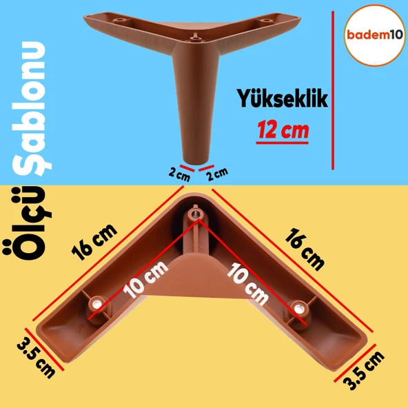 Piko Lüks Mobilya Kanepe Sehpa Tv Ünitesi Koltuk Ayağı 12 Cm Ahşap Desenli Kahve Baza Ayakları - 4