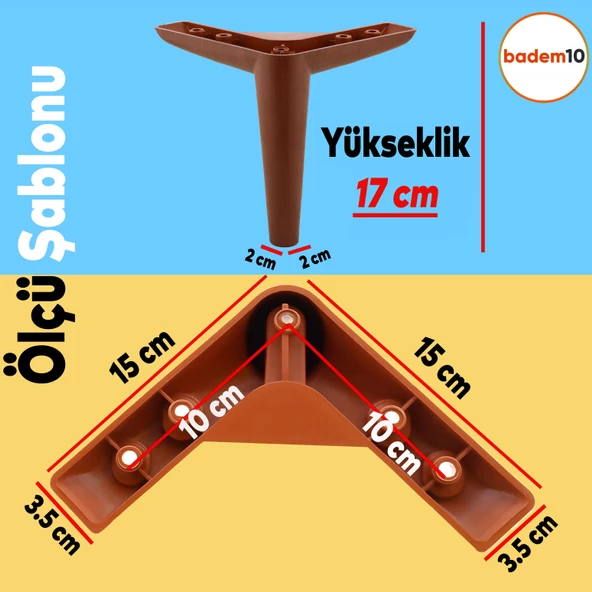 Piko Lüks Mobilya Kanepe Tv Ünitesi Konsol Koltuk Ayağı 17 Cm Ahşap Desenli Kahve Baza Ayakları - 4