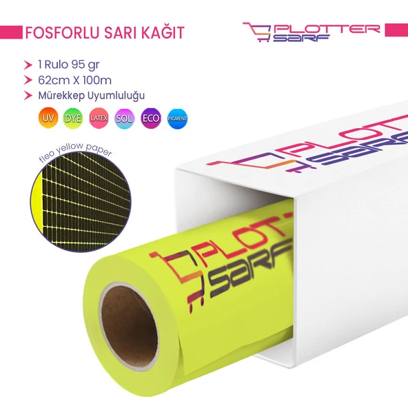 PlotterSarf Flo Fosforlu Sarı (Floresan) Kağıt Rulo 95 gr 62 cm x 100 mt (1 Rulo) - 1