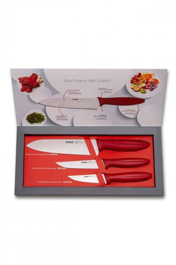 Pure Line 3lü Set Kutusunda Şef Bıçağı Doğrama Bıçağı Meyve Bıçağı Keskin Ve Hafif