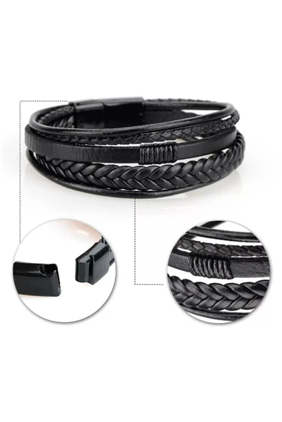 Hakiki Erkek Deri Bileklik Kahverengi Manyetik Toka Örgülü Trend Moda 1313 - Resim 3