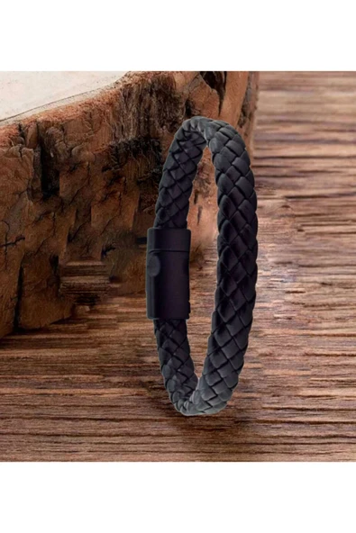 Erkek Deri Bileklik Siyah