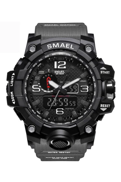 Erkek Kol Saati Analog Dijital Spor Siyah Moda Trend Saat Gri Renk 1545