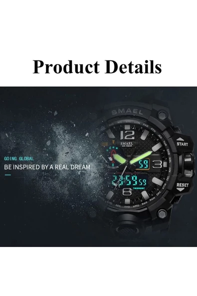 Erkek Kol Saati Analog Dijital Spor Siyah Moda Trend Saat Siyah Mavi 1545 - Resim 5