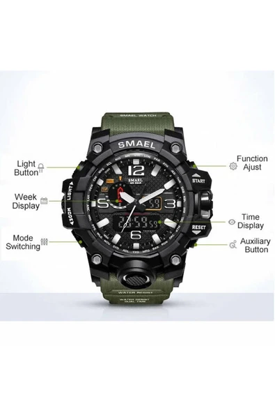 Erkek Kol Saati Analog Dijital Spor Siyah Moda Trend Saat Gold 1545 - 4