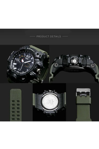 Erkek Kol Saati Analog Dijital Spor Siyah Moda Trend Saat Kamuflaf Haki 1545 - Resim 6
