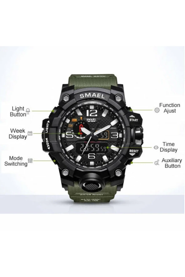 Erkek Kol Saati Analog Dijital Spor Siyah Moda Trend 1545 - Resim 2