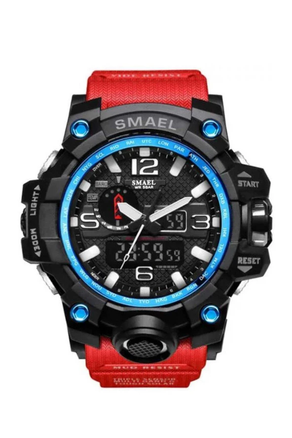 Erkek Kol Saati Analog Dijital Spor Siyah Moda Trend Saat Kırmızı 1545d ürün görseli 1