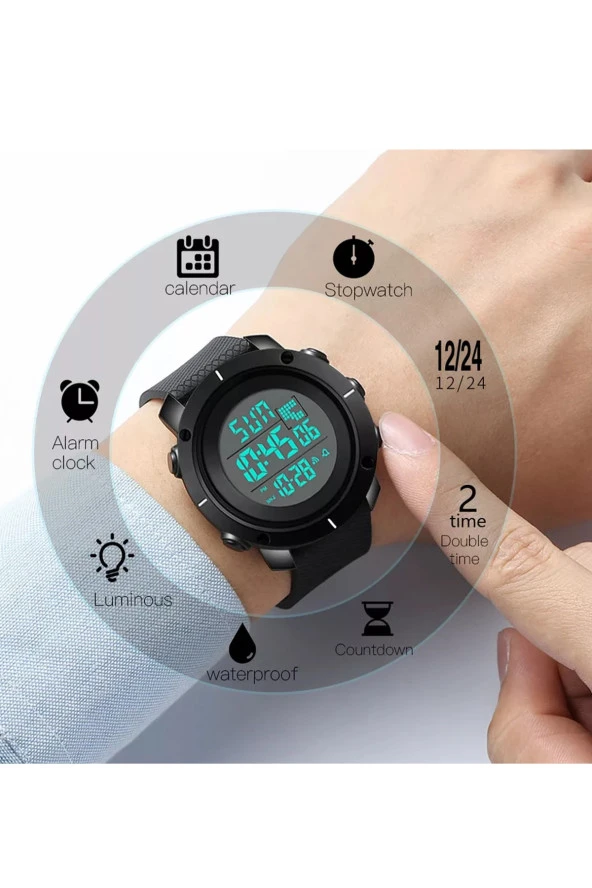 Erkek Kol Saati Çok Fonksiyonlu Dijital Spor Saat Moda Retro Saatler - Resim 4