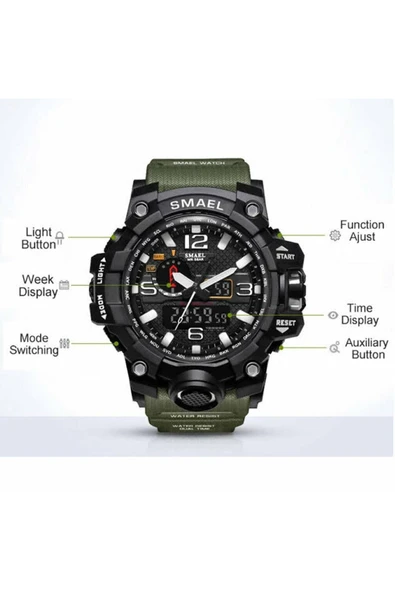 1545 Erkek Kol Saati Analog Dijital Spor  Siyah Moda Trend - Resim 2