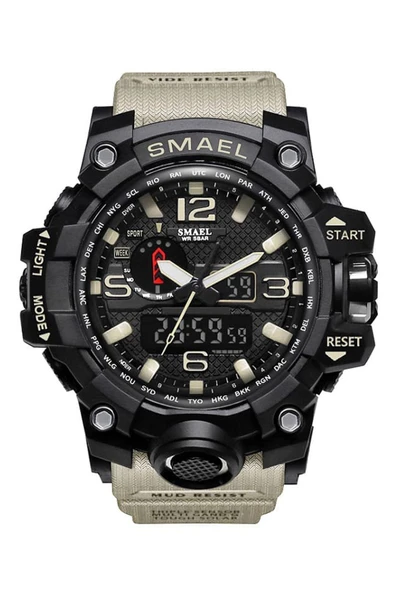 Erkek Kol Saati Analog Dijital Spor Siyah Moda Trend Saat Haki Renk 1545