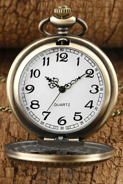 Köstekli Cep Saati Tren Kabartma Tasarımlı Cep Saati ürün görseli 1