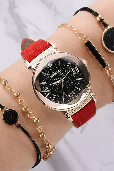 Kadın Kol Saati Lüks Moda Şık Trend Set Saat Kırmızı ürün görseli 1