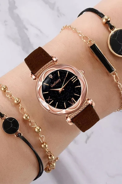 Kadın Kol Saati  Set Saat Pembe Renk + 4 Adet Bileklik ürün görseli 1