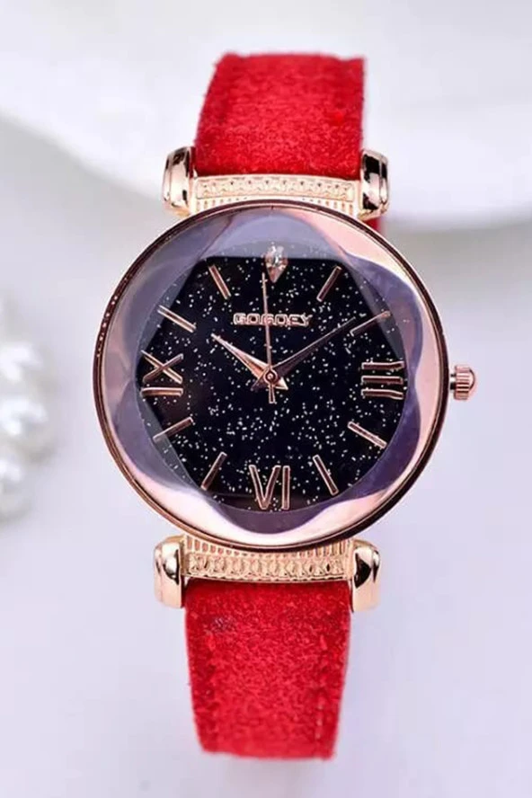 Kadın Kol Saati Kırmızı Rose Gold Lüks Moda Şık