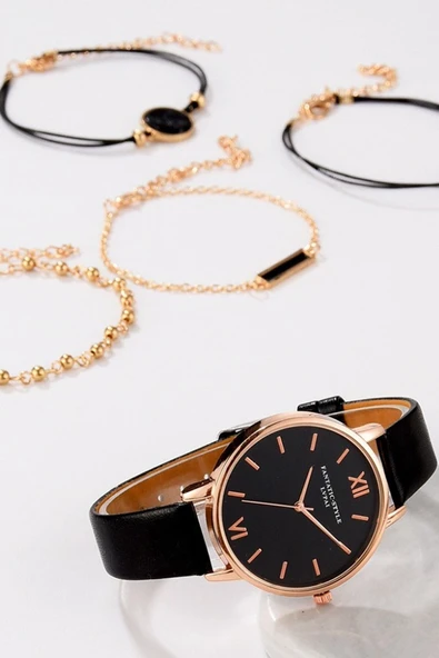 Fantatic-style Kadın Kol Saati Lüks Moda Şık Trend Set Kol Saati Siyah Renk - 6