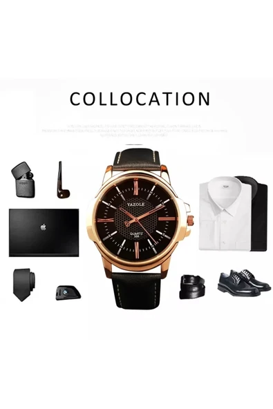 Erkek Kol Saati Siyah Deri Kordon Moda Şık Trend Yzl358s - 7