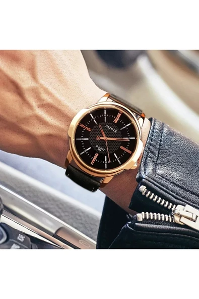 Erkek Kol Saati Siyah Deri Kordon Moda Şık Trend Yzl358s - 6