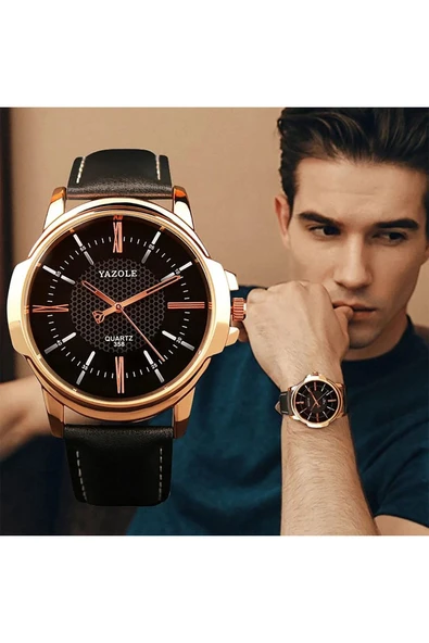 Erkek Kol Saati Siyah Deri Kordon Moda Şık Trend Yzl358s - 2