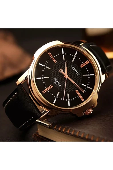 Erkek Kol Saati Siyah Deri Kordon Moda Şık Trend Yzl358s - 4