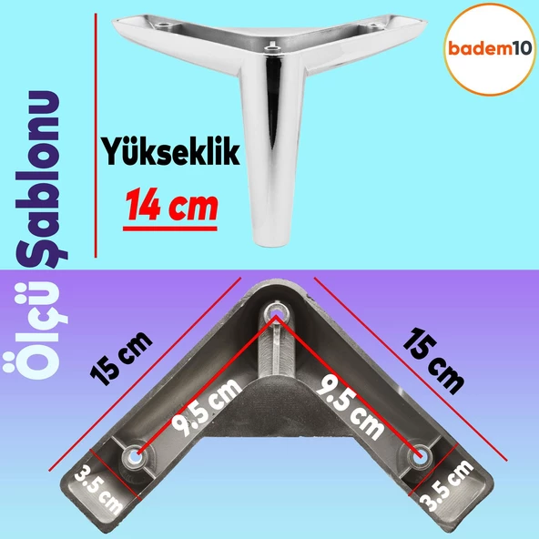 Piko Lüks Mobilya Kanepe Sehpa Tv Ünitesi Koltuk Ayağı 14 Cm Parlak Krom Baza Ayakları - 4