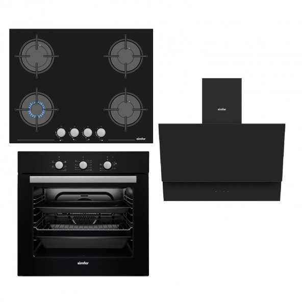 Simfer Siyah Cam Ankastre Set ( 7336-9613-3653 ) 65 Cm Ocak