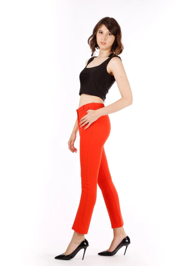 Modatalika Kadın Yüksek Bel Bilek Boy Düz Kesim Pantolon - Resim 8