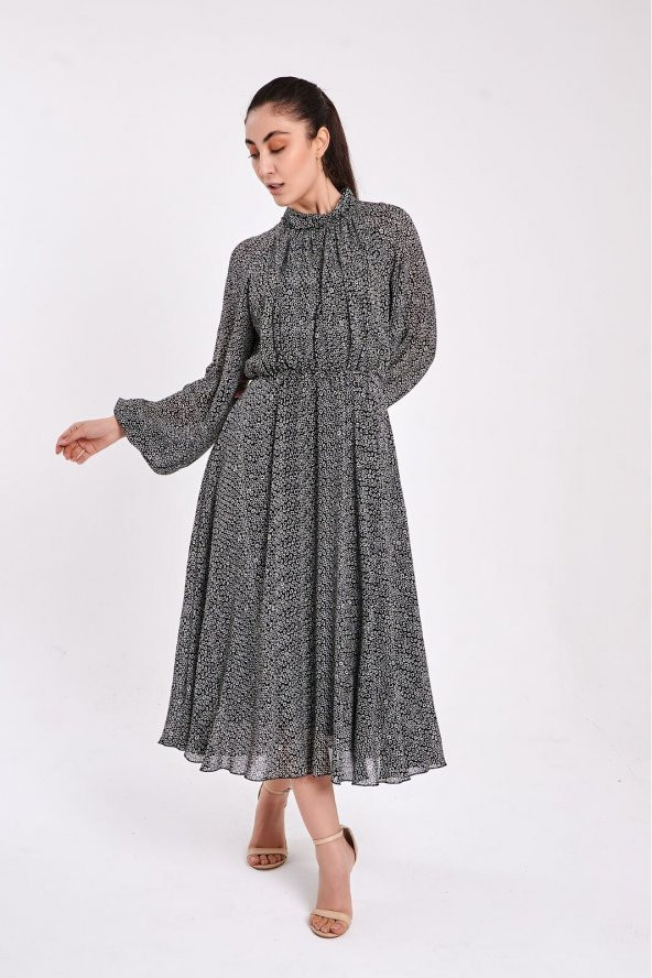 Modatalika Kadın Uzun Kollu Boydan Pileli Elbise