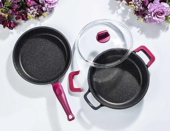 TANTİTONİ GRANITTE DÖKÜM 3 PARÇA VİŞNE GRANİT TENCERE SETİ