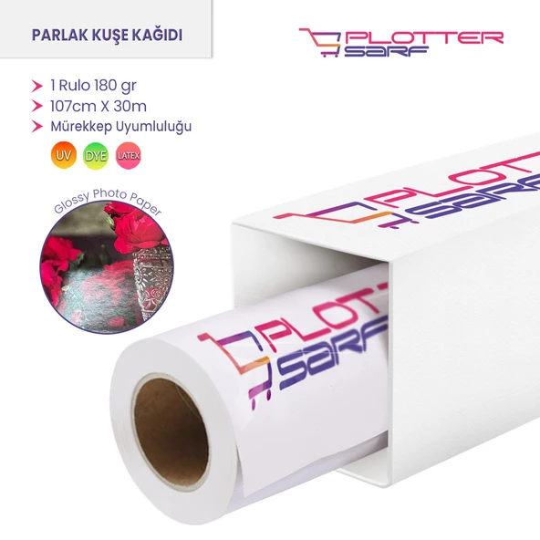 PlotterSarf Parlak Kuşe Fotoğraf Kağıdı 180 gr (DYE) 107cm x 30mt (1 Rulo)
