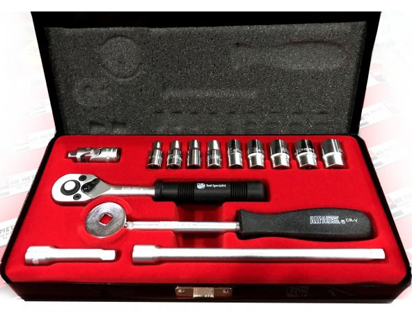 Alfa Tech 1/4" İnç Cırcırlı Uzatmalı Lokma Seti Takımı 16 Parça