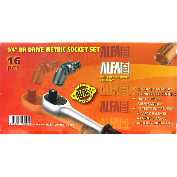Alfa Tech 1/4" İnç Cırcırlı Uzatmalı Lokma Seti Takımı 16 Parça - 3