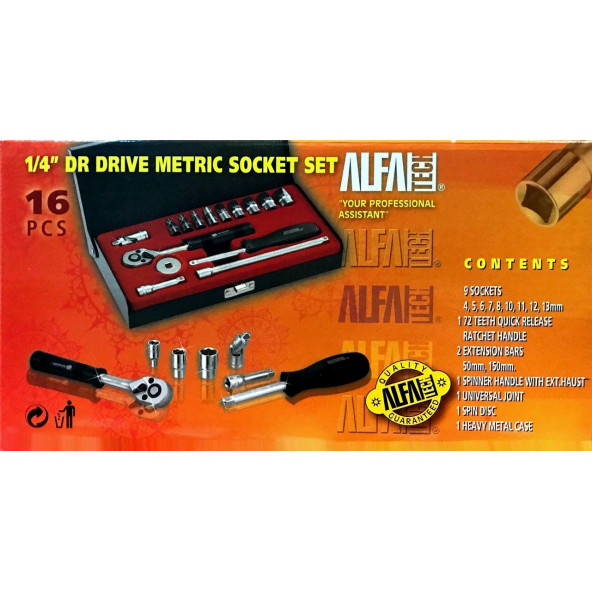 Alfa Tech 1/4" İnç Cırcırlı Uzatmalı Lokma Seti Takımı 16 Parça - 4
