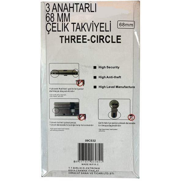Three Circle Tuzaklı Barel Çelik Takviyeli Kilit 68 MM 3 ANAHTARLI - 2