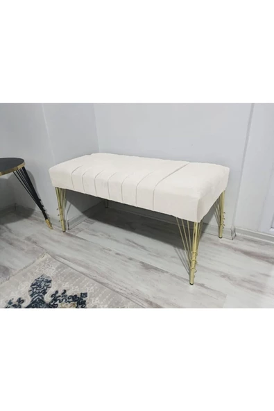 Modern Çizgi Model Puf Ayakucu Bench Gold Metal Ayak 120 Cm