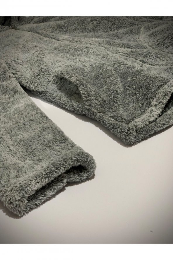Kadın Gri Renk Tam Fermuarlı Kapüşonlu Cepli Peluş Polar - 3