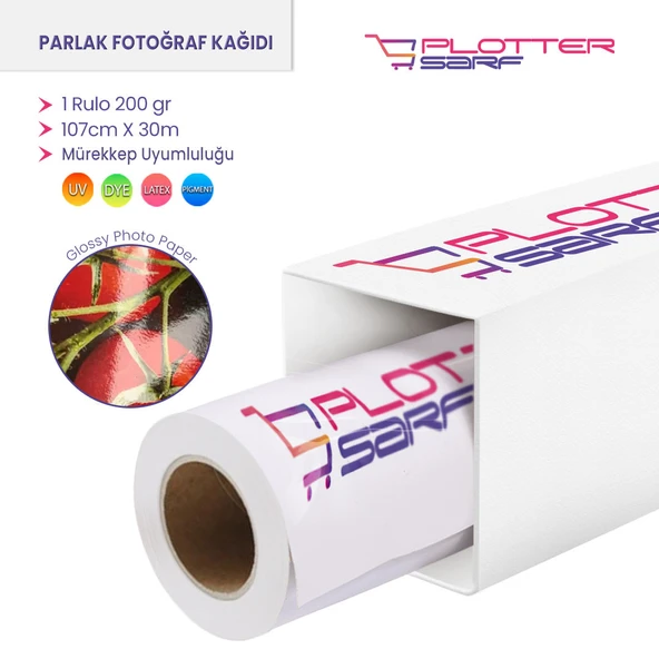 PlotterSarf Microporous (Glossy) Parlak Fotoğraf Kağıdı Waterprof 200gr 107cm x30mt (1 Rulo) ürün görseli