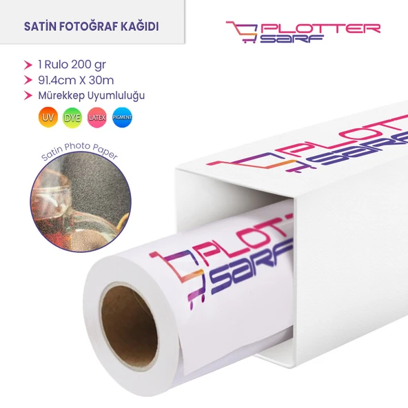 PlotterSarf Microporous (Satin) Yarı Mat Fotoğraf Kağıdı Waterprof 200gr 91.4cm x30mt(1 Rulo)