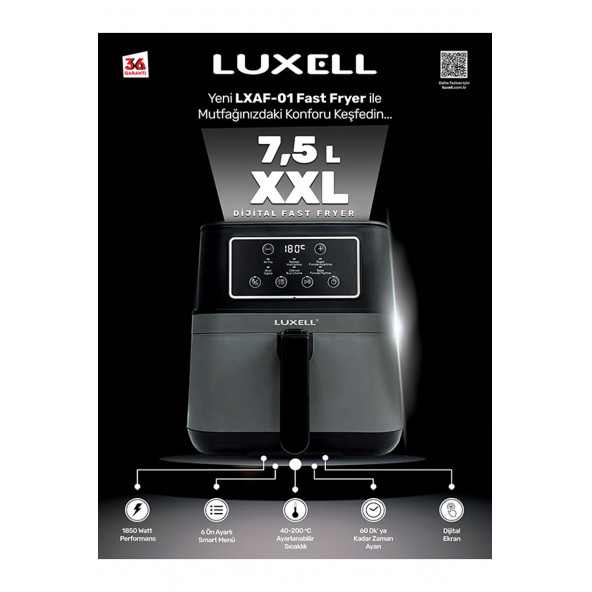 Luxell Lxaf-01 Fast Fryer XXL 7.5 Litre ( Yağsız Hava Fritözü / Airfryer ) New Series LXAF-01 - 2