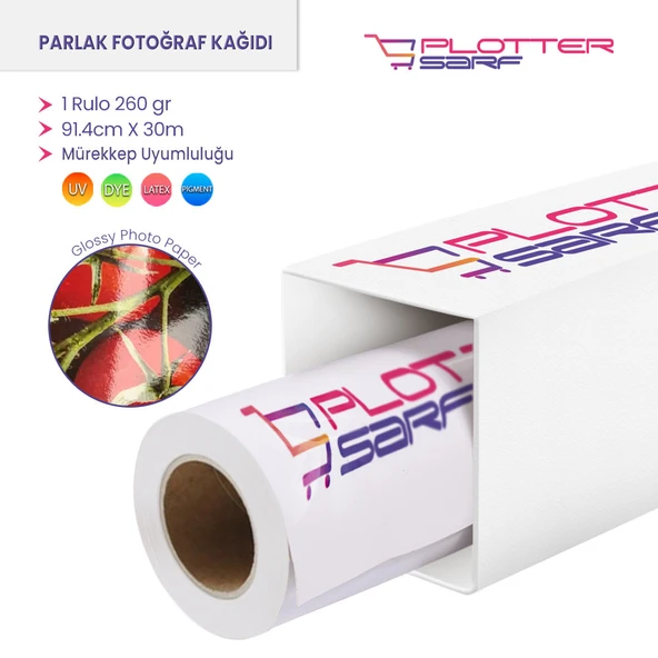 PlotterSarf Microporous (Glossy) Parlak Fotoğraf Kağıdı Waterprof 260gr 91.4cm x30mt (1 Rulo)